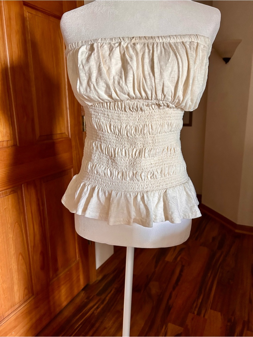 Free People Cream Strapless Smocked Peplum Tube Top